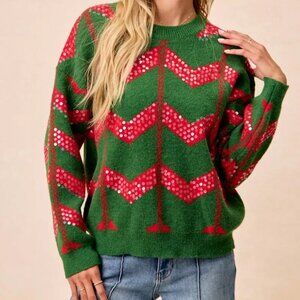BiBi Christmas Theme Chevron Sequins Detail Sweater
